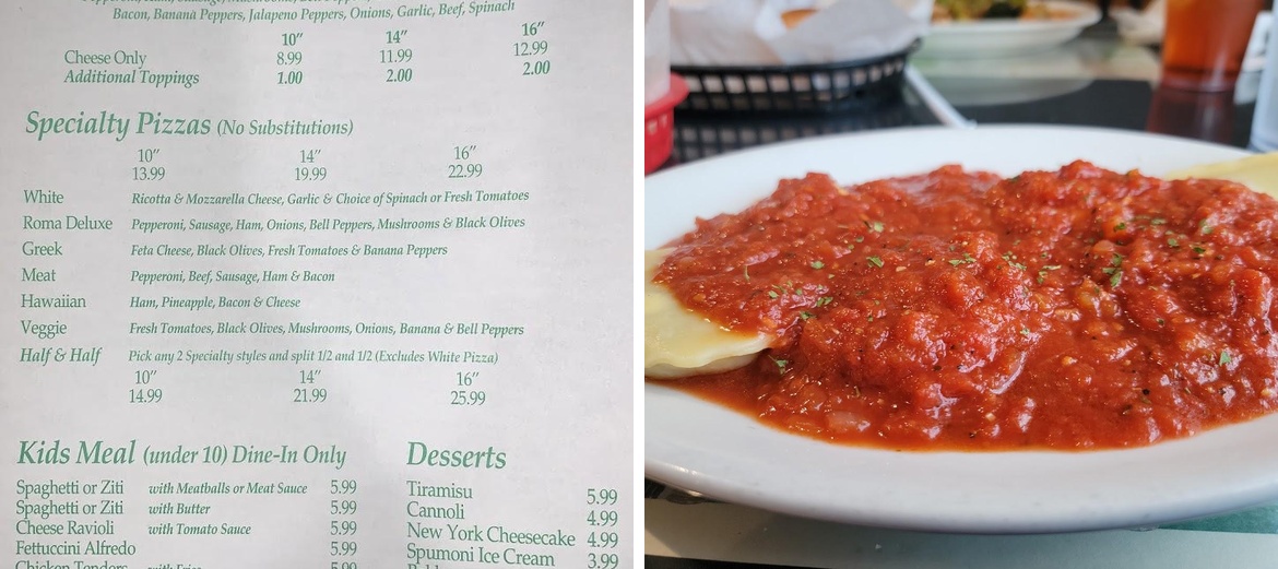 Roma Restaurant Pizza, Pasta, & More Menu
