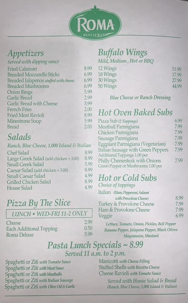 Roma Restaurant Pizza, Pasta, & More Menu image 1