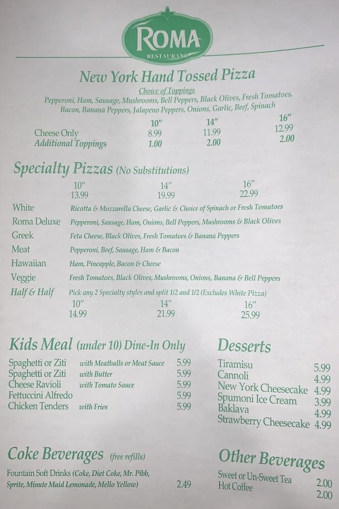 Roma Restaurant Pizza, Pasta, & More Menu image 3