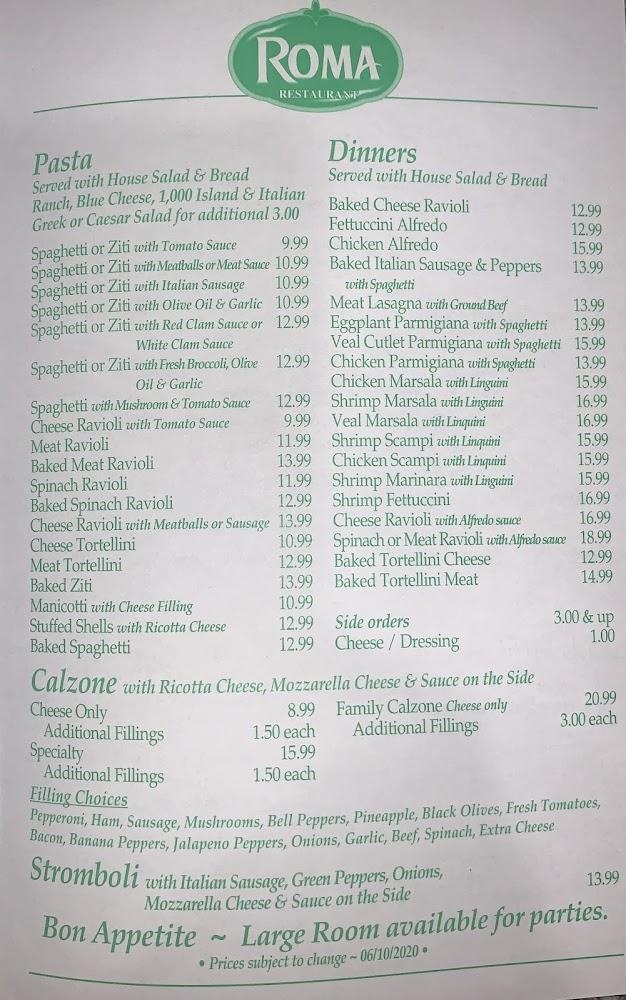 Roma Restaurant Pizza, Pasta, & More Menu image 4